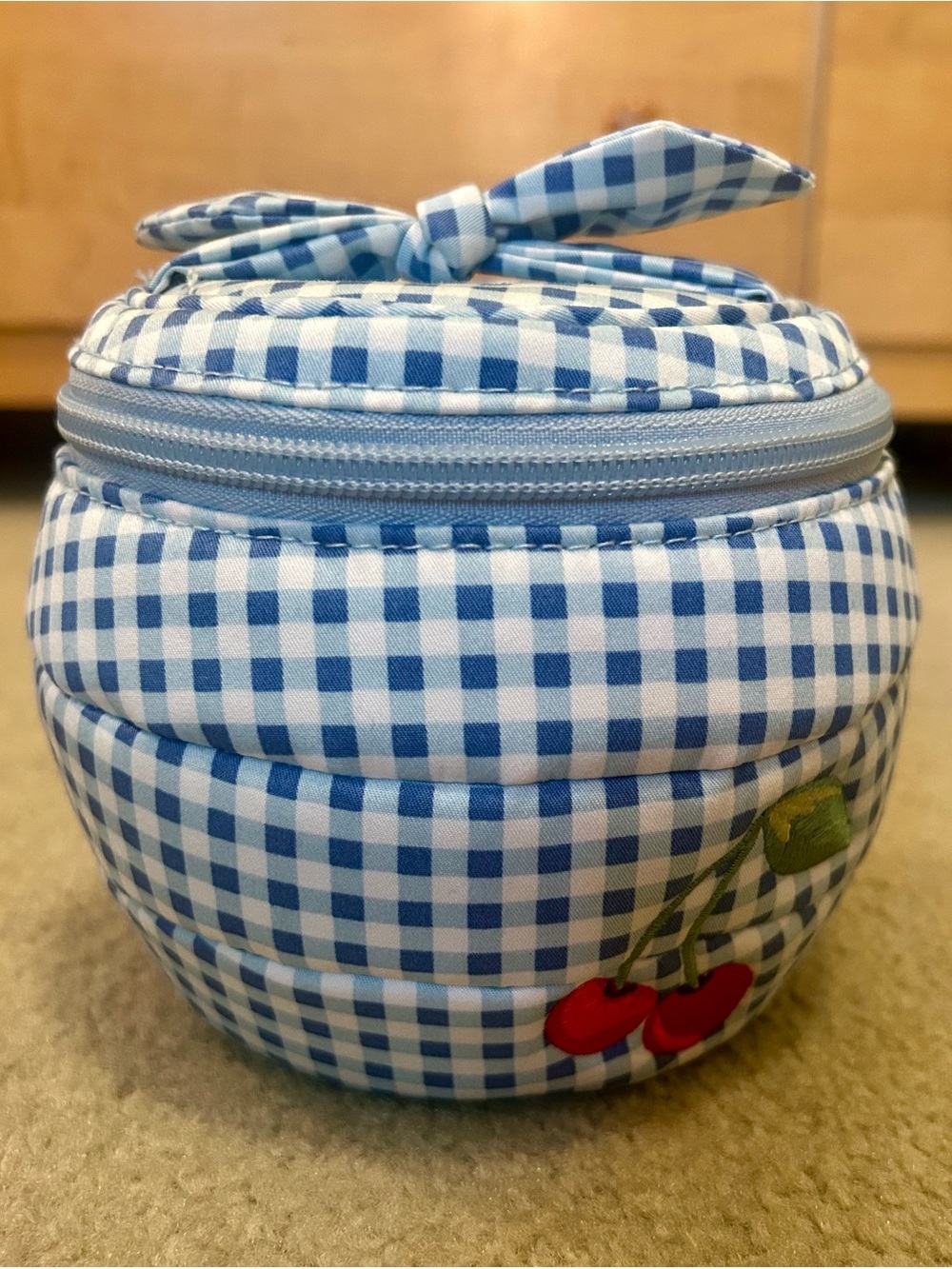 Vera Bradley Cherry Picking Blue/White Gingham Cosmetic Bag